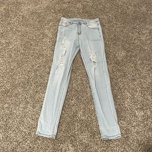 Light blue ripped skinny jeans high rise